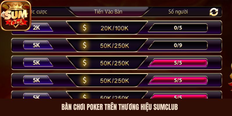 Bàn chơi Poker trên thương hiệu SumClub